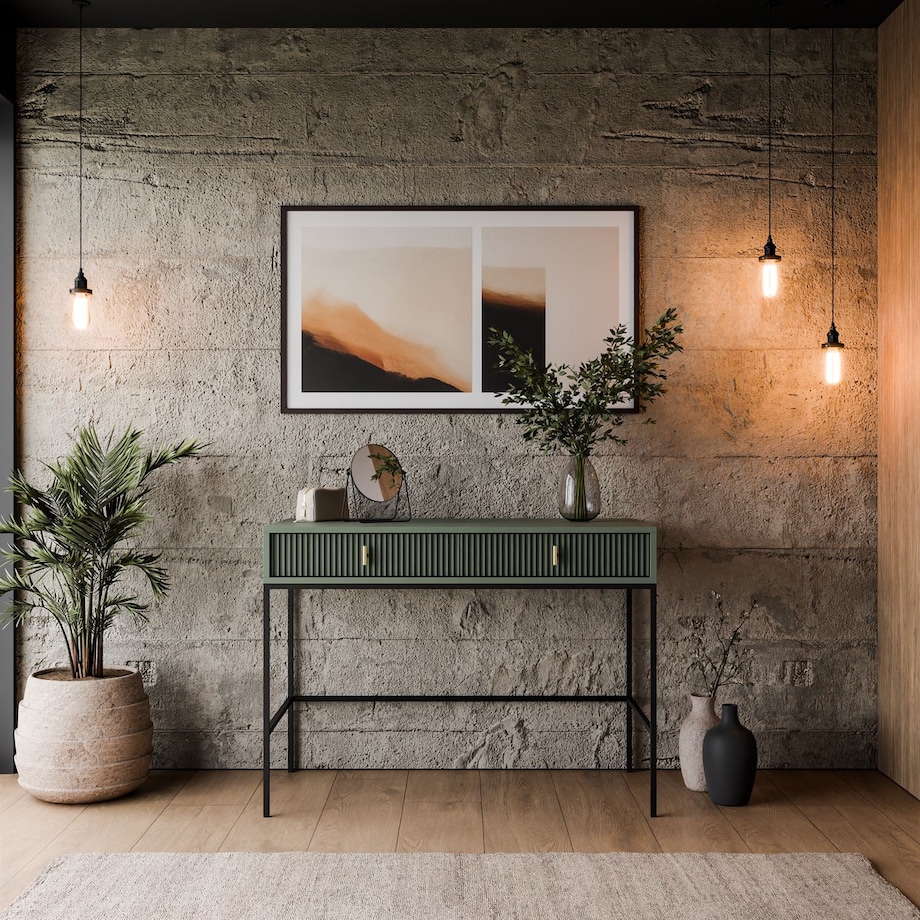 Konsola MIDNIGHT z szufladami na czarnym stelażu, zielona