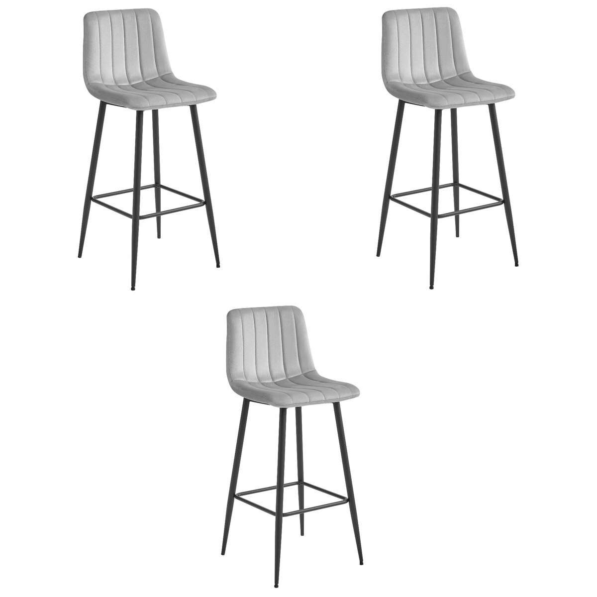 Hoker Do Jadalni Kuchni Baru Wysoki Pozza - Aksamit Srebrno-Szary / Nogi Czarne X 3