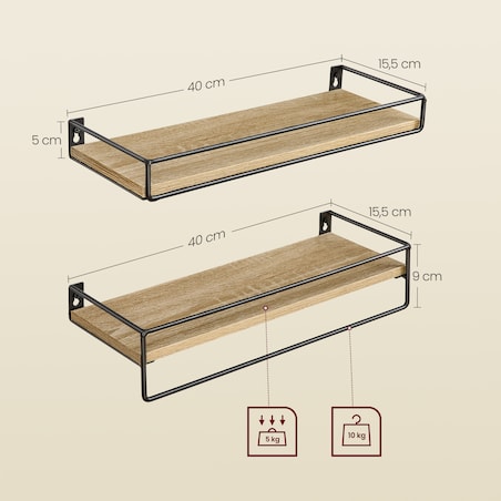 Zestaw 2 Półek do salonu, Sonoma, w stylu nowoczesnym, czarny