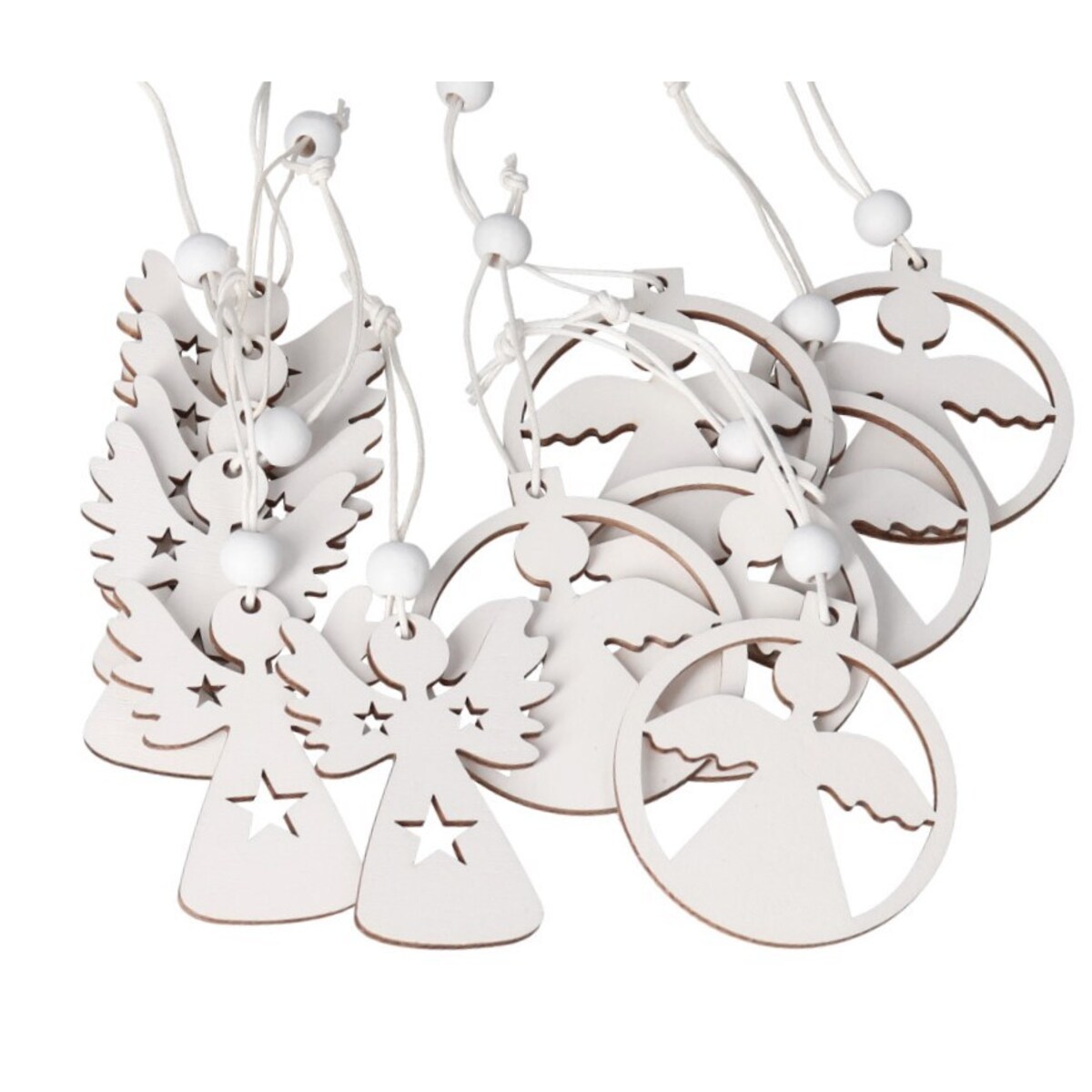 Bombki Na Choinkę Drewniane Aniołki Ozdoba 12Szt