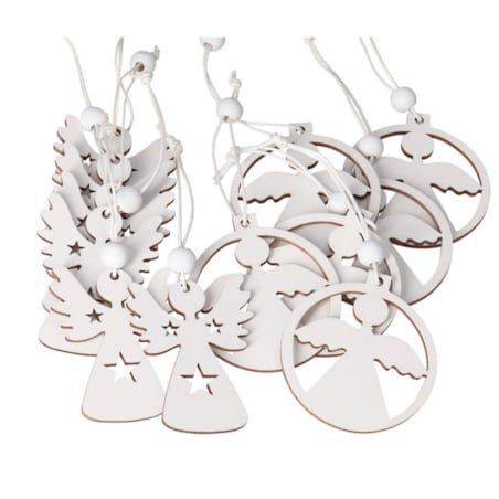 Bombki Na Choinkę Drewniane Aniołki Ozdoba 12Szt