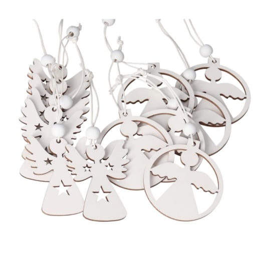 Bombki Na Choinkę Drewniane Aniołki Ozdoba 12Szt