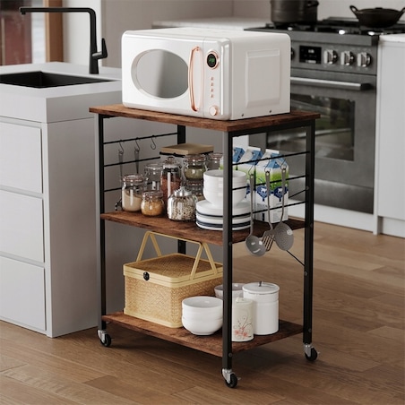 SZAFKA MOBILNA NA KÓŁKACH BRĄZOWA STOLIK ŚNIADANIOWY WÓZEK KUCHENNY 60 CM