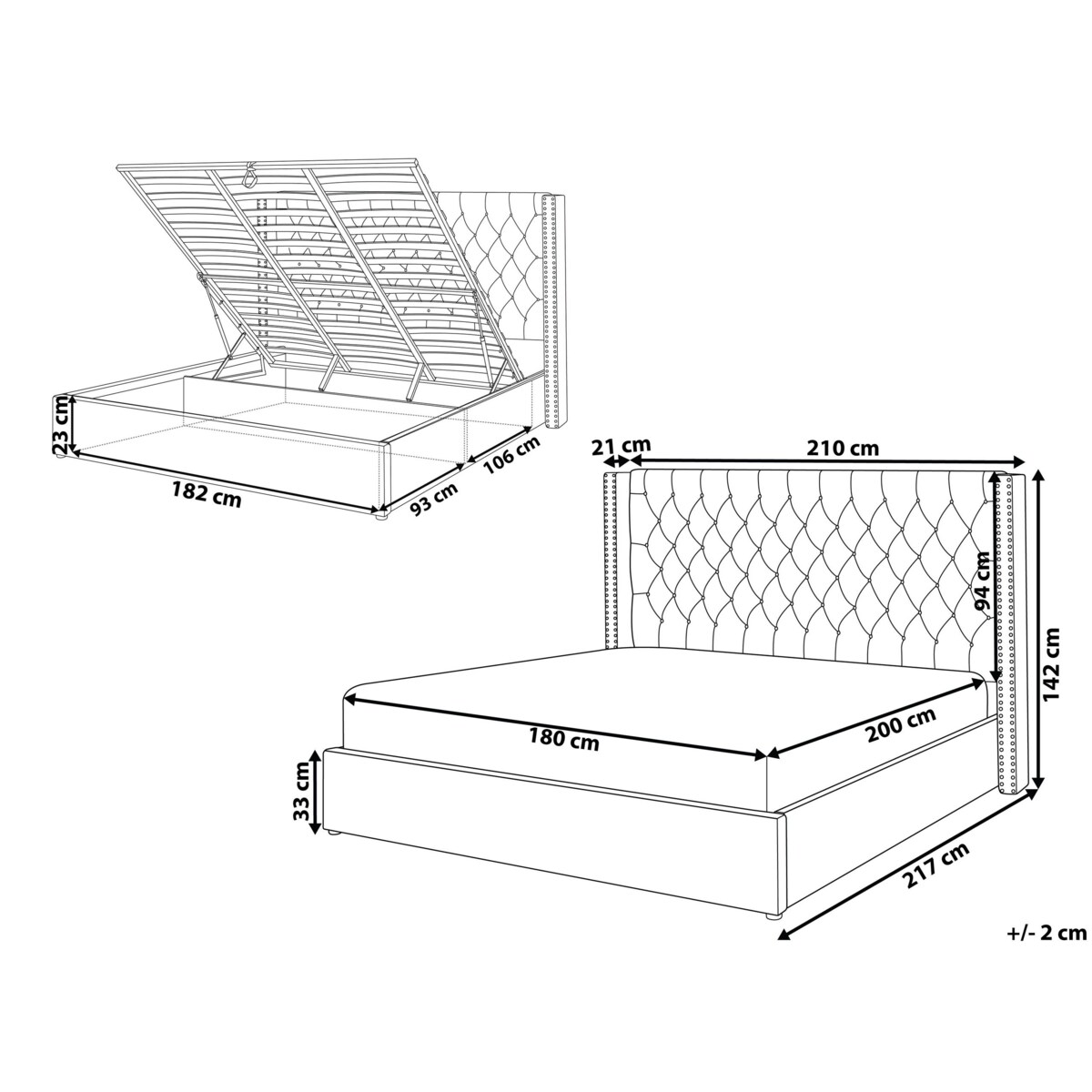 Łóżko z pojemnikiem welurowe 180 x 200 cm złamana biel LUBBON