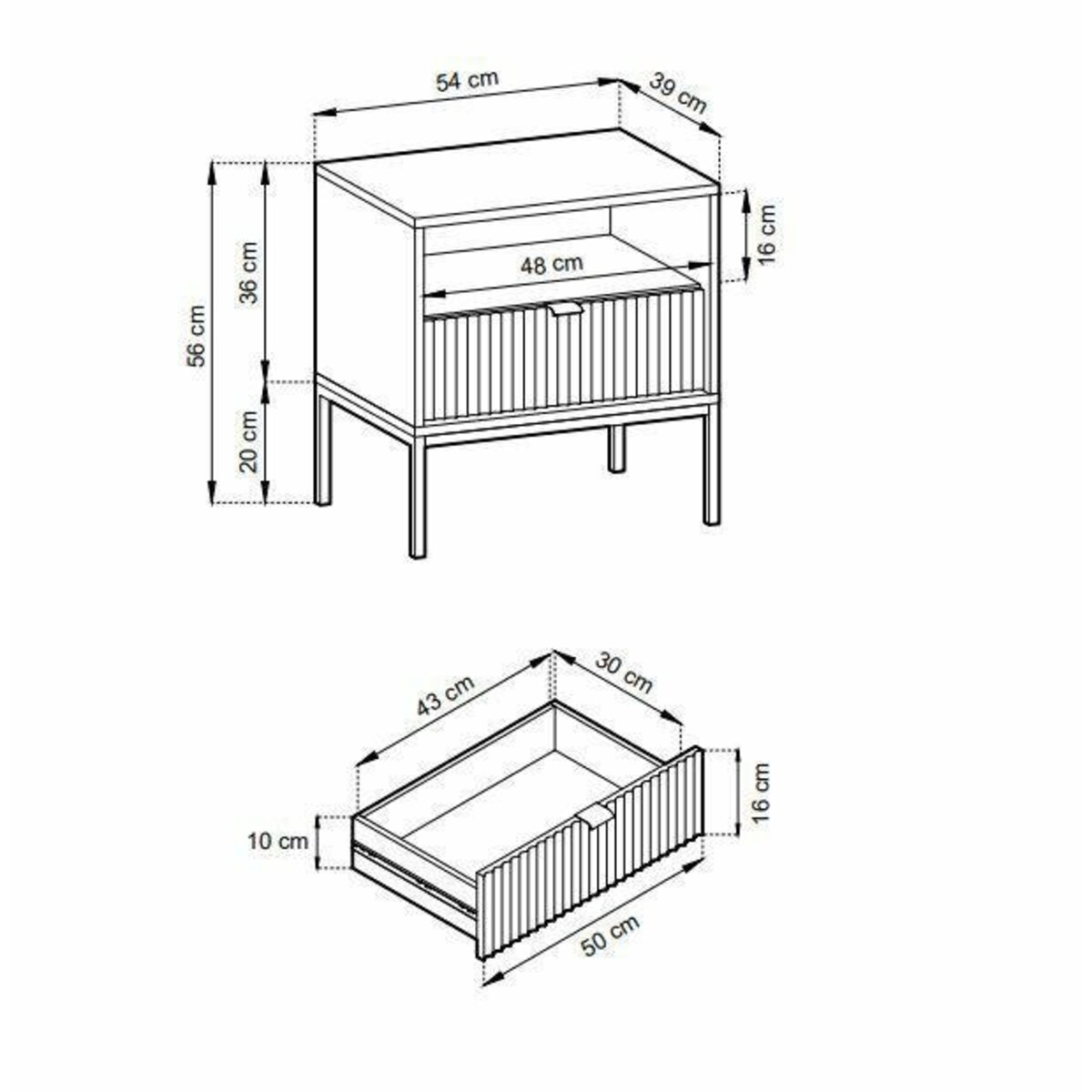 Szafka nocna Delicious ryflowana czarna złote nogi