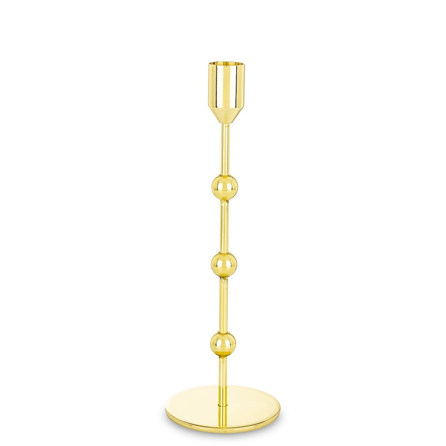Świecznik metalowy złoty 24x8 x8 cm SOTILLE z 3 kulkami