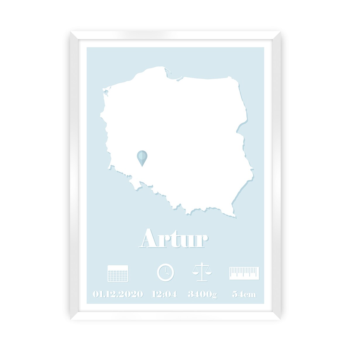 Metryczka The Map baby blue, 30x40