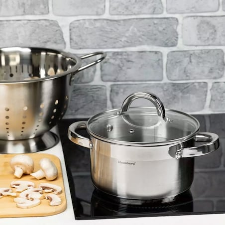Garnek stalowy z pokrywką indukcja gaz 3.5L 20cm KLAUSBERG