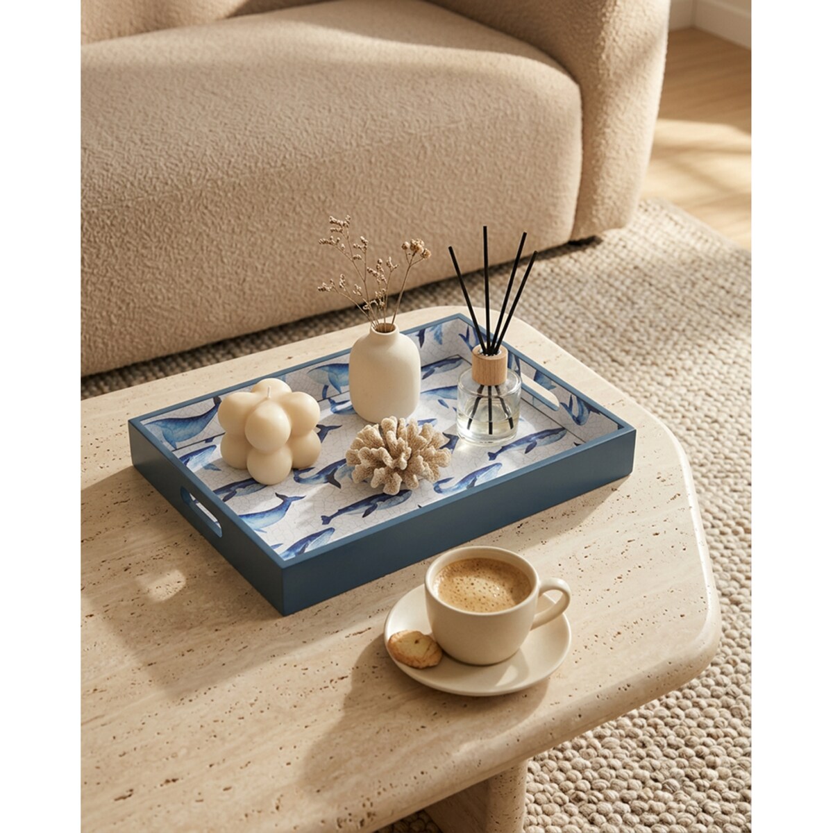 Taca dekoracyjna duża SHP WHALE 40x30 niebieska biała