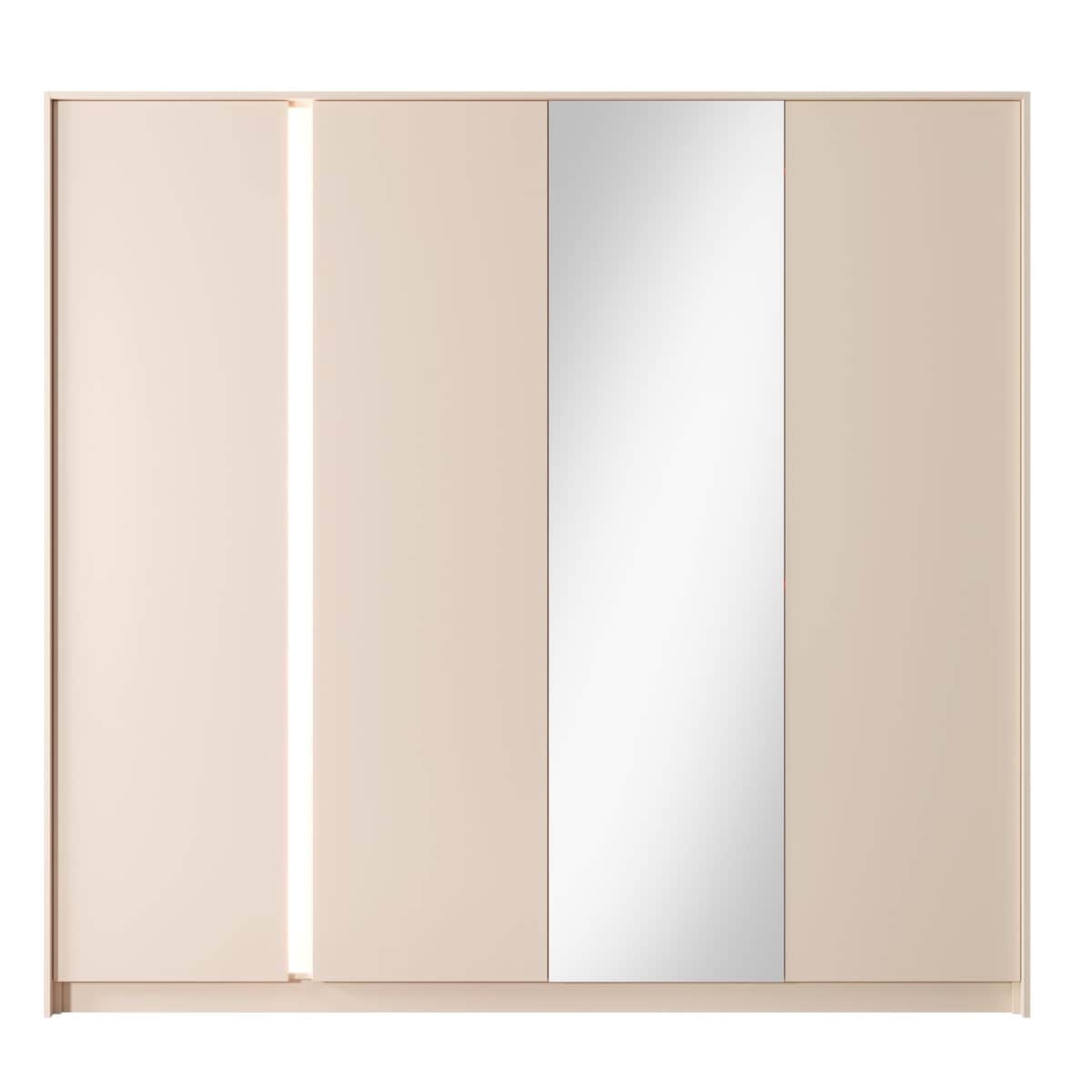 Pojemna Szafa 220 DASTIN z lustrem na drzwiach i oświetleniem LED beżowa