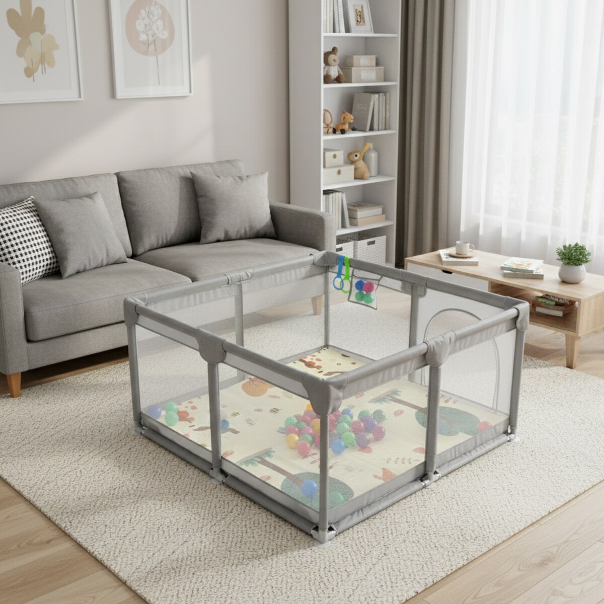 Kojec dla dziecka 126x126 cm suchy basen mata dwustronna + piłki + torba