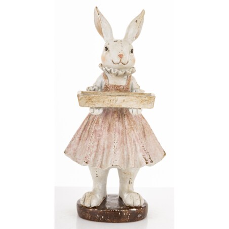 Figurka - króliczka 20x10x8cm AMELIA w jasnej spódniczce ze skrzynką na kwiaty