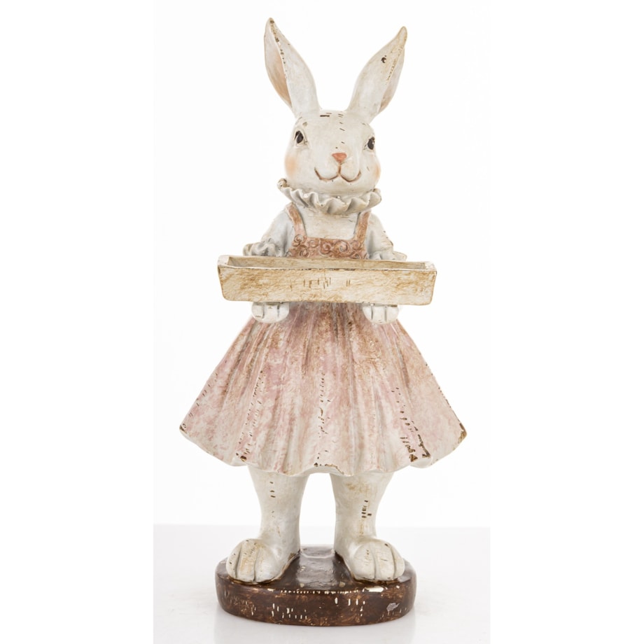 Figurka - króliczka 20x10x8cm AMELIA w jasnej spódniczce ze skrzynką na kwiaty