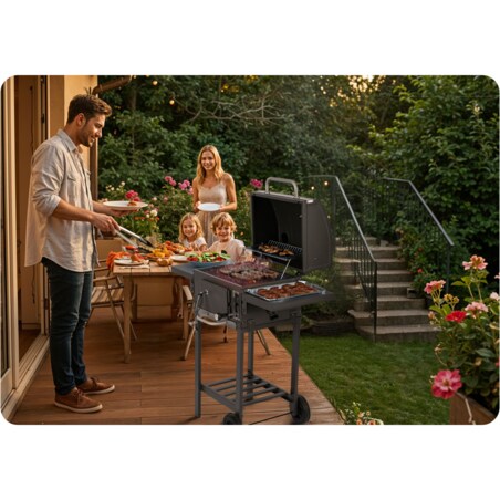 Grill węglowy ogrodowy komin żeliwny ruszt z pokrywą popielnik Berdsen