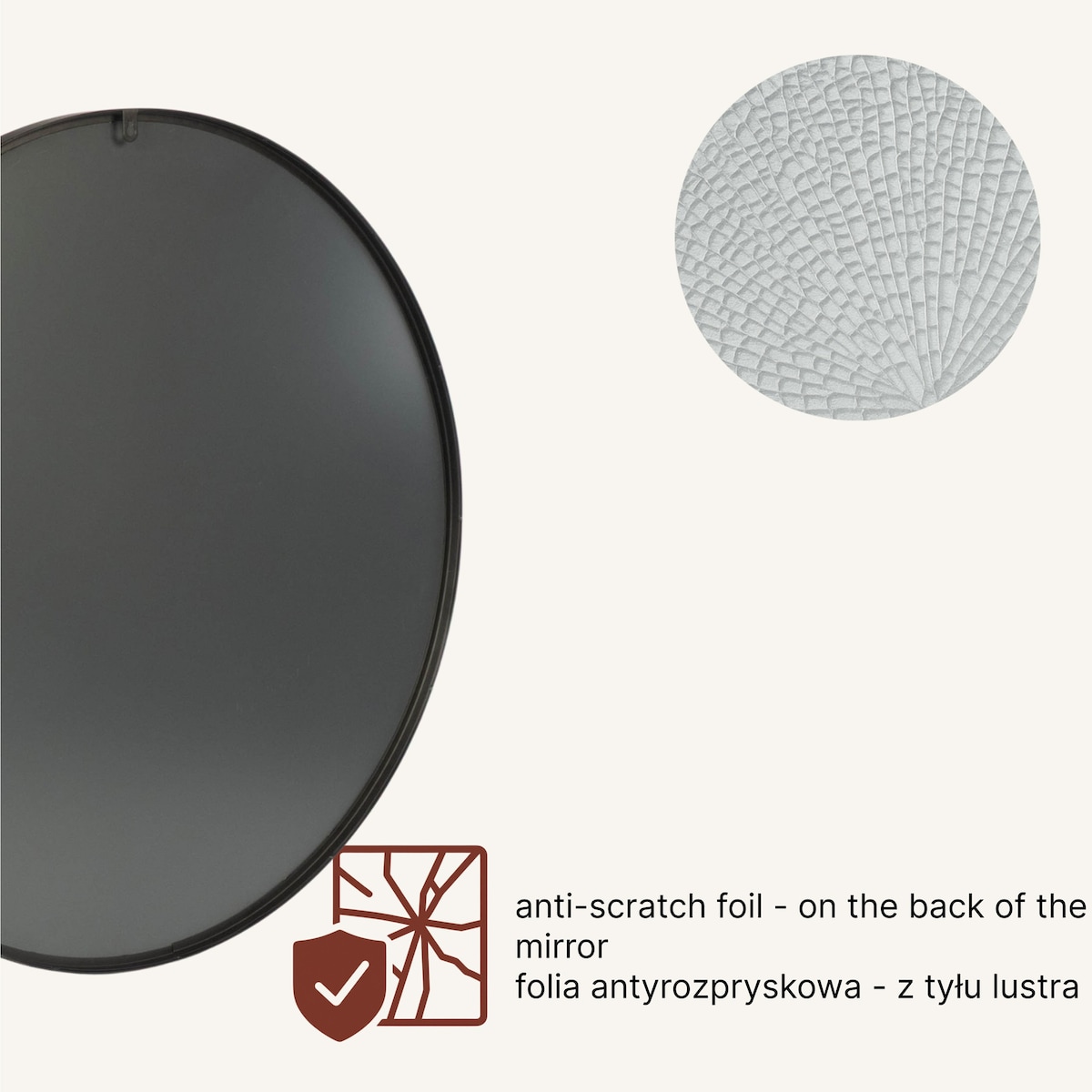Lustro okrągłe NOOR, metalowa rama, Ø 80 cm, kolor czarny