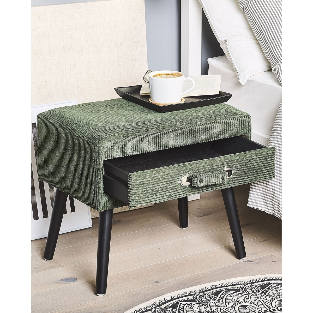 Stolik nocny sztruksowy zielony EUROSTAR