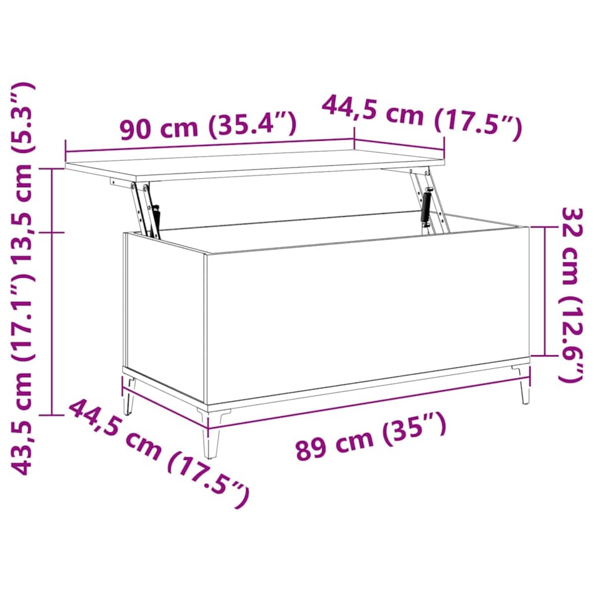 vidaXL Stolik kawowy, czarny, 90x44,5x45 cm, materiał drewnopochodny