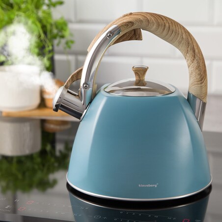 Czajnik stalowy z gwizdkiem lakierowany 3.0L niebieski matowy KLAUSBERG