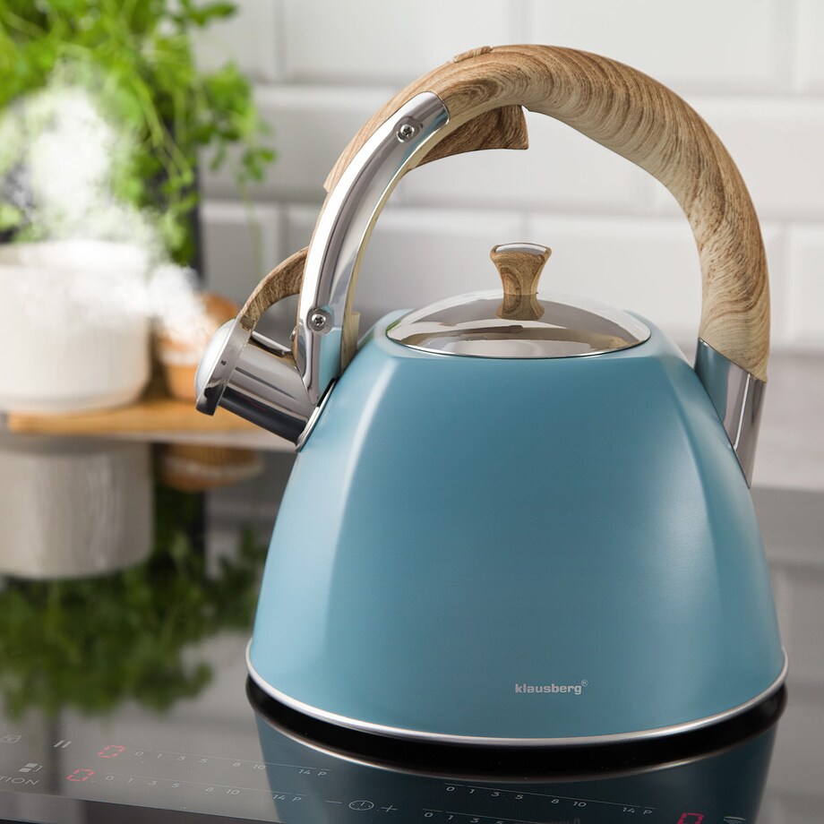 Czajnik stalowy z gwizdkiem lakierowany 3.0L niebieski matowy KLAUSBERG