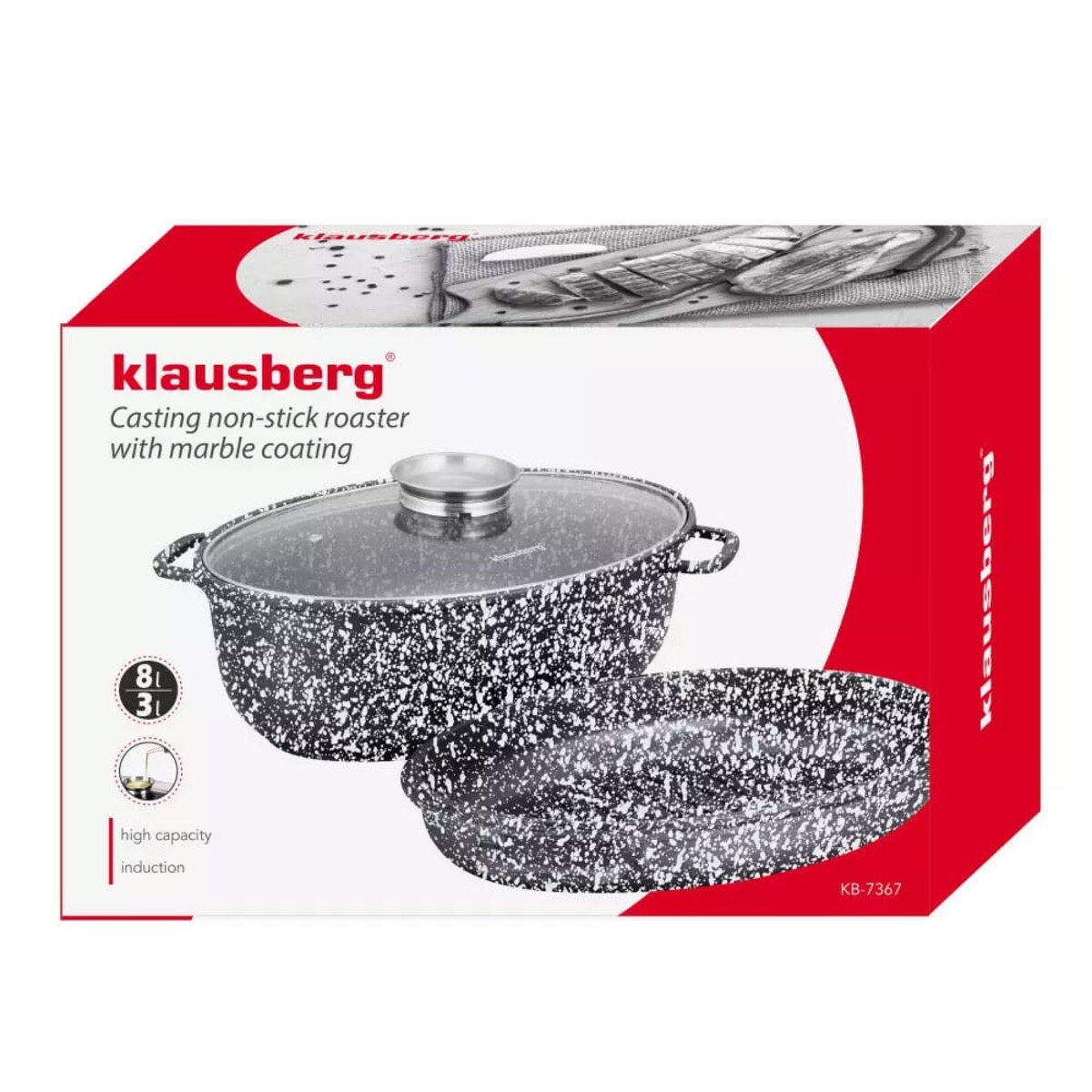 Brytfanna z powłoką marmurową KLAUSBERG 8.0L 38cm 3 elementy