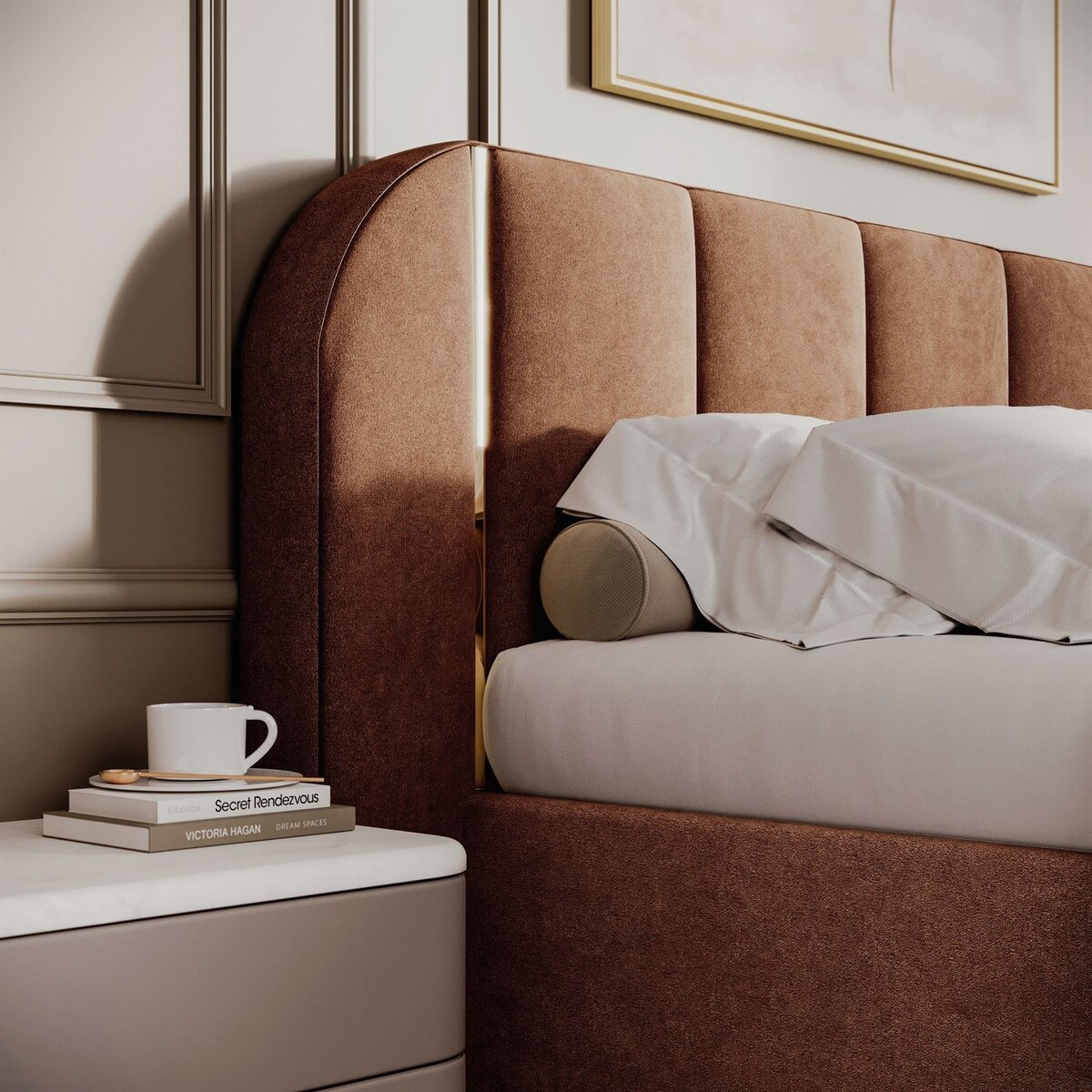 Łóżko tapicerowane AMARA GOLD, pojemnik, stelaż 32, 140x200, Royal Velvet 87198