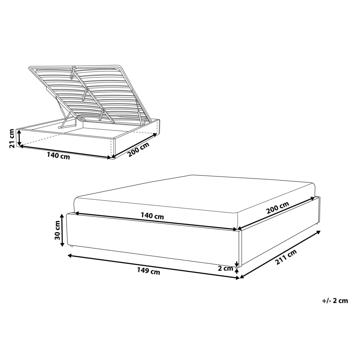 Łóżko z pojemnikiem boucle 140 x 200 cm złamana biel DINAN