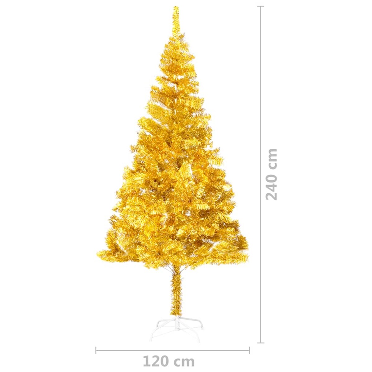 vidaXL Sztuczna choinka z lampkami i bombkami, złota, 240 cm, PET