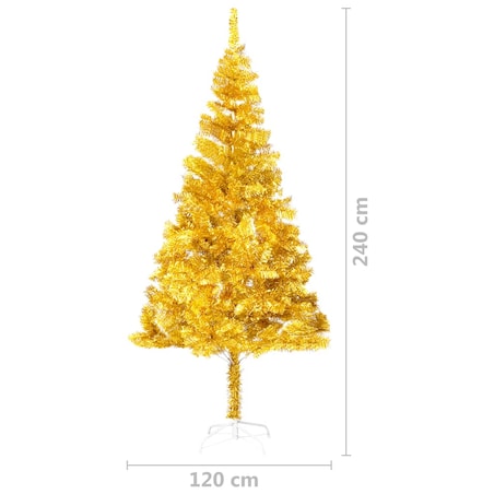 vidaXL Sztuczna choinka z lampkami i bombkami, złota, 240 cm, PET