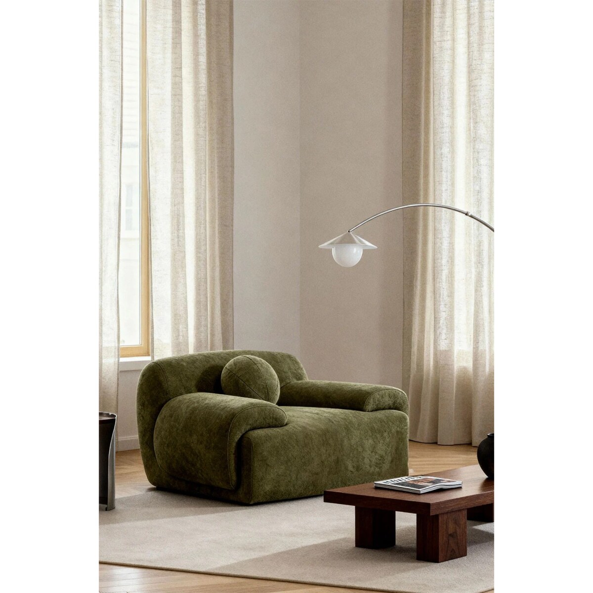 Fotel tapicerowany z poduszką Shirina, wojskowa zieleń