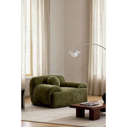 Fotel tapicerowany z poduszką Shirina, wojskowa zieleń