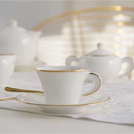 VILLA ITALIA Filiżanka do kawy herbaty porcelanowa 200 ml ze spodkiem NAOMI GOLD