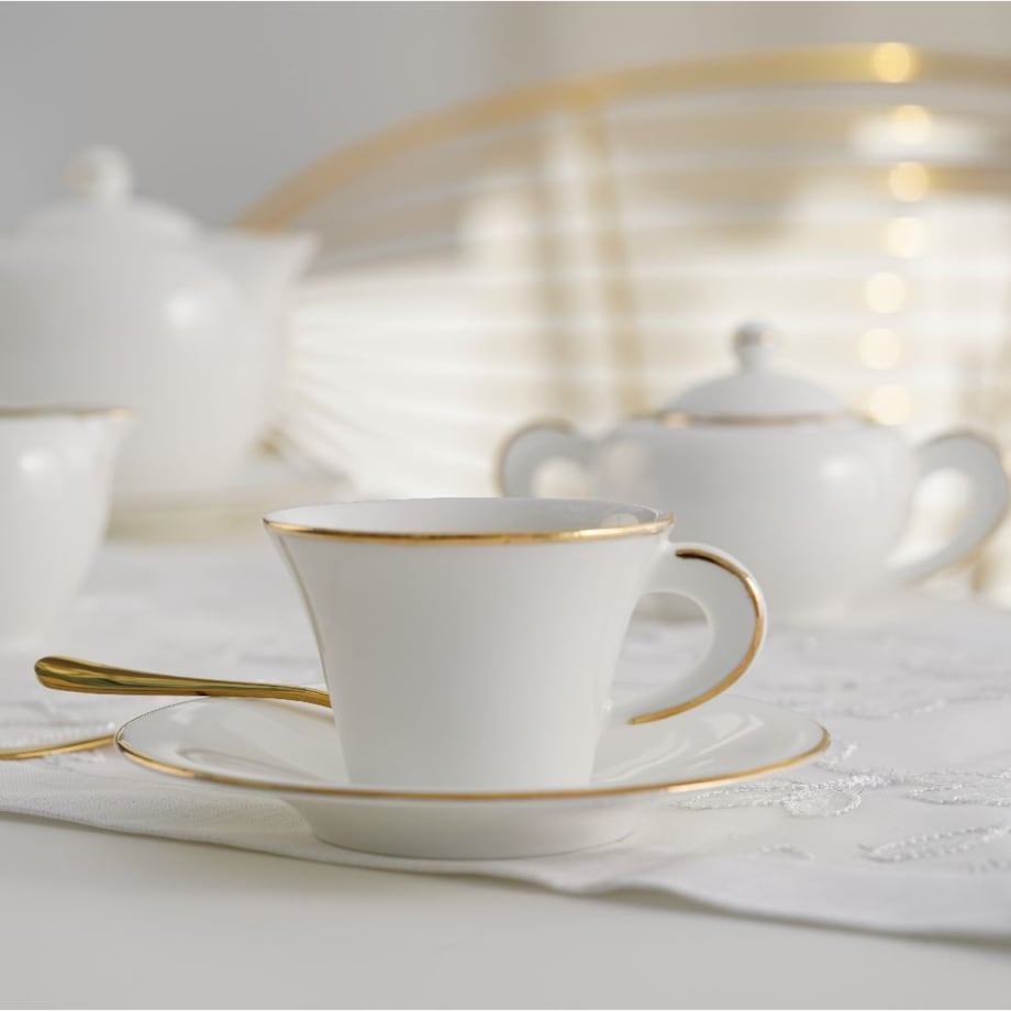 VILLA ITALIA Filiżanka do kawy herbaty porcelanowa 200 ml ze spodkiem NAOMI GOLD