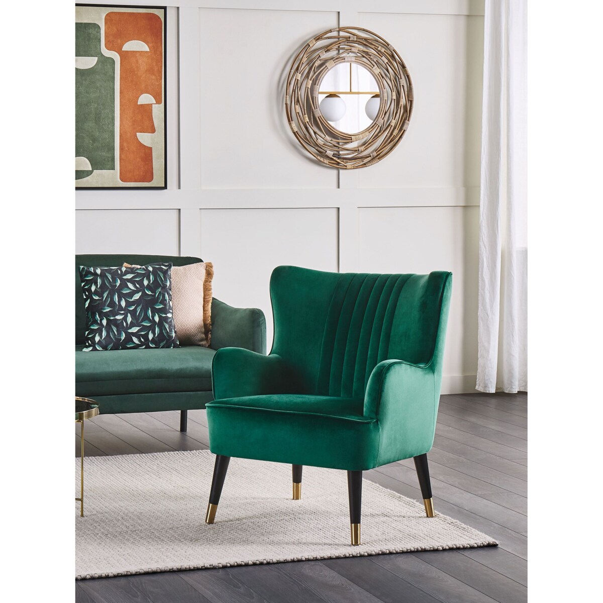 Fotel uszak welurowy zielony VARBERG