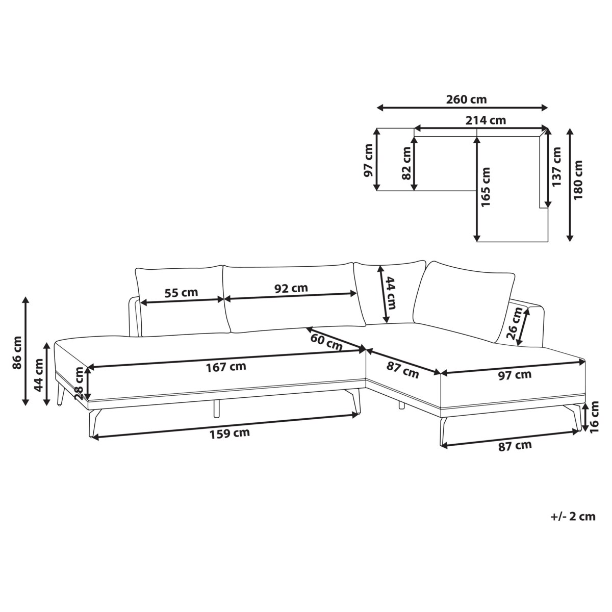 Sofa modułowa MYKEN Jasnoszary dla 3 osób Lewostronny