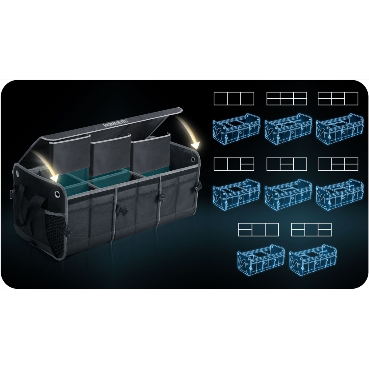 Organizer torba do bagażnika samochodu auta kufer usztywniony skrzynia na rzepy Humberg