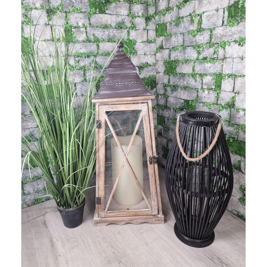 Lampion Bambusowy Czarny Rattanowy Latarnia 60 Cm