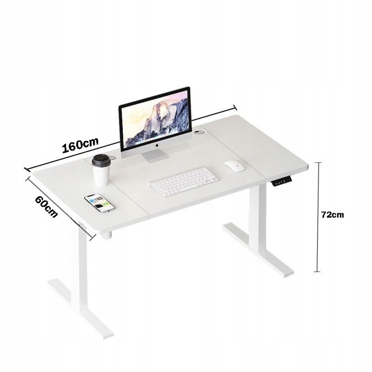 Biurko Elektryczne Podnoszone Białe 160 cm Regulowane 72-118 cm
