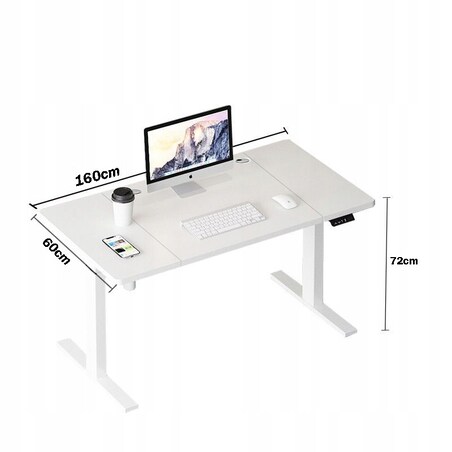 Biurko Elektryczne Podnoszone Białe 160 cm Regulowane 72-118 cm