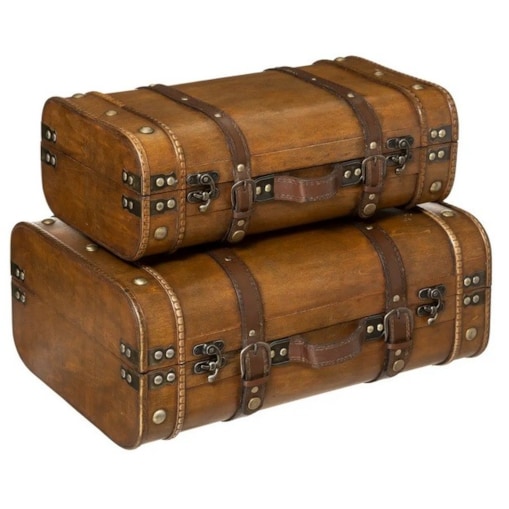 Kufer walizka drewno 2 szt. z paskiem