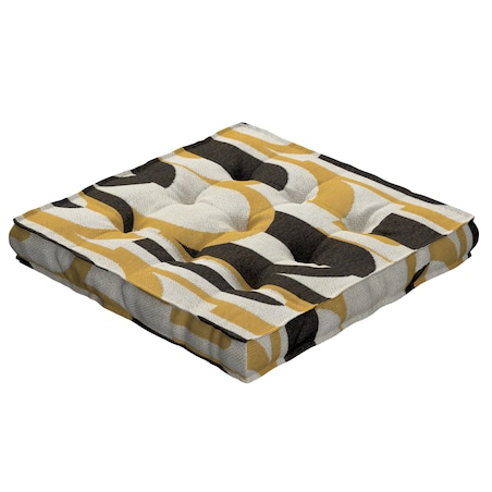 Poduszka na krzesło Kuba, czarno-żółte wzory na kremowym tle, 40 x 40 x 6 cm, Cosy Home