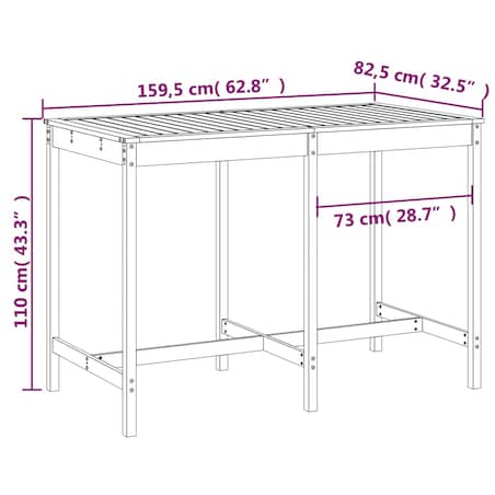 vidaXL Stół ogrodowy, 159,5x82,5x110 cm, lite drewno sosnowe