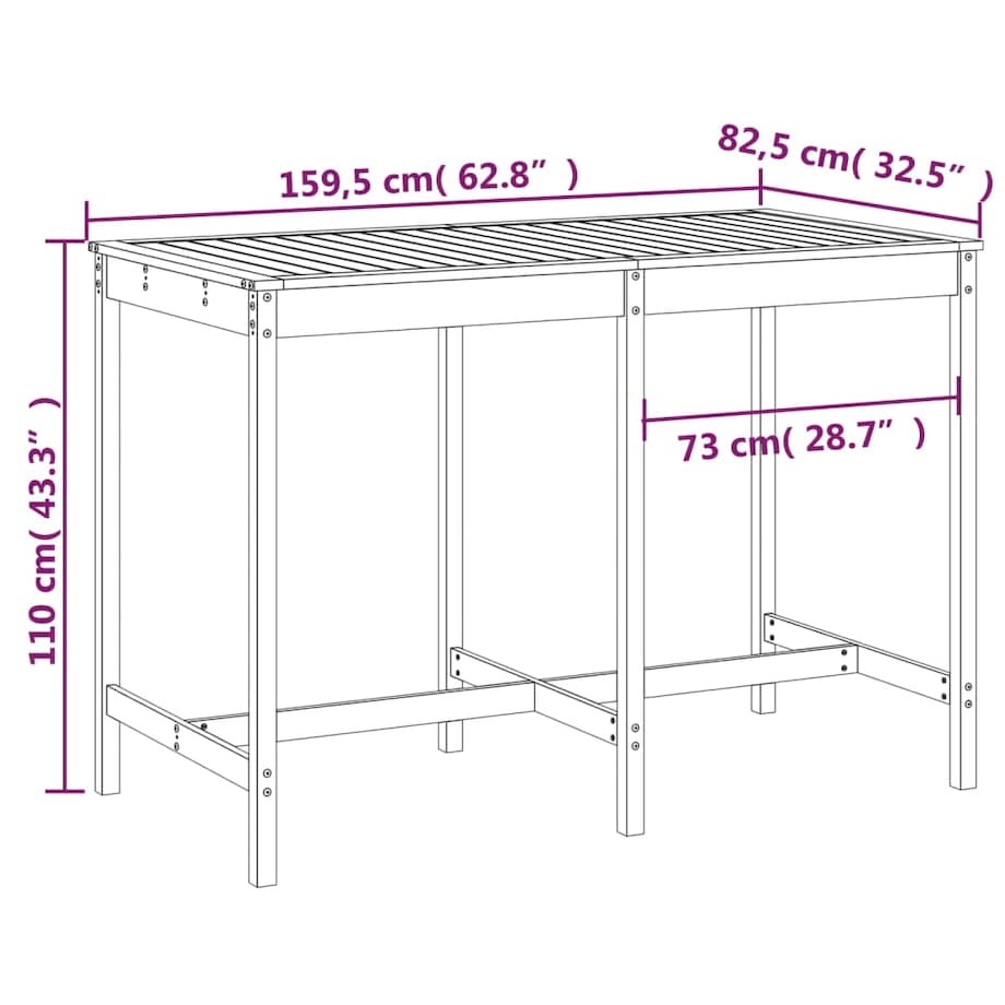 vidaXL Stół ogrodowy, 159,5x82,5x110 cm, lite drewno sosnowe
