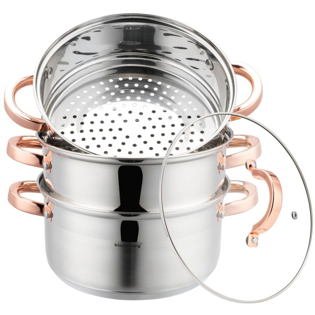 Zestaw garnków do gotowania na parze 22cm 4 elementy Parowar Rose Gold KLAUSBERG