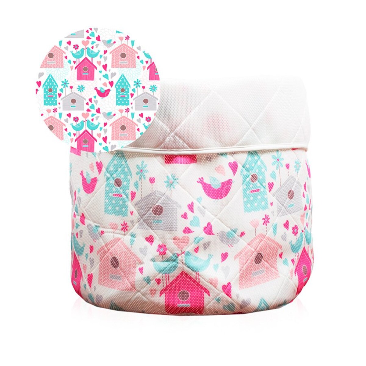 Kosz na zabawki dla dzieci duży Basket 60 x 50 cm - domki różowe