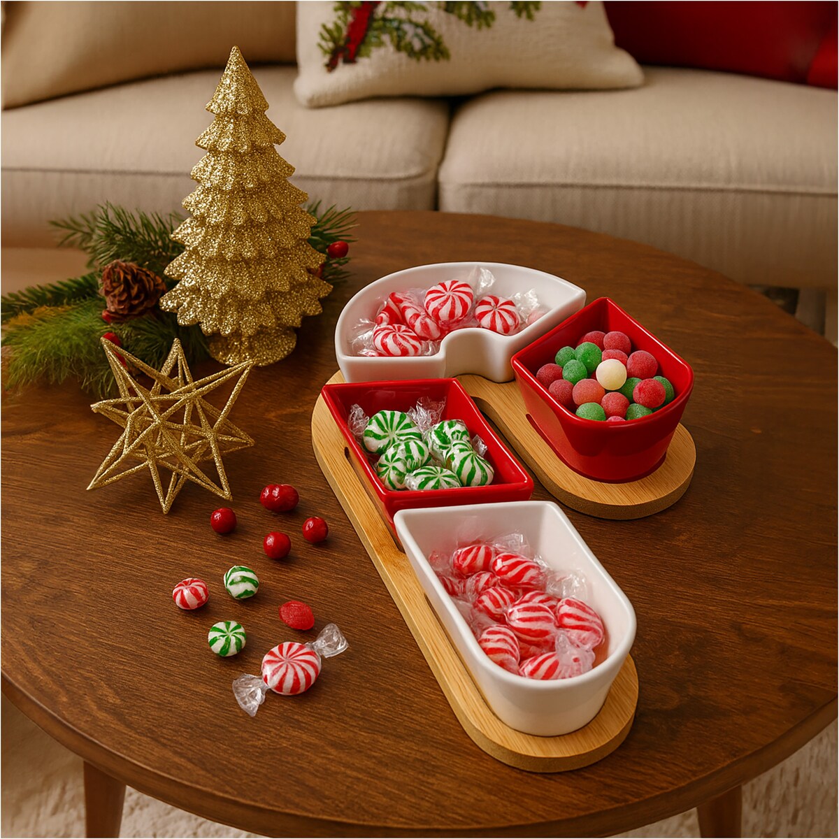 Deska Do Serwowania Na Boże Narodzenie Świąteczna Laska Cukrowa Zestaw 5 Elementów