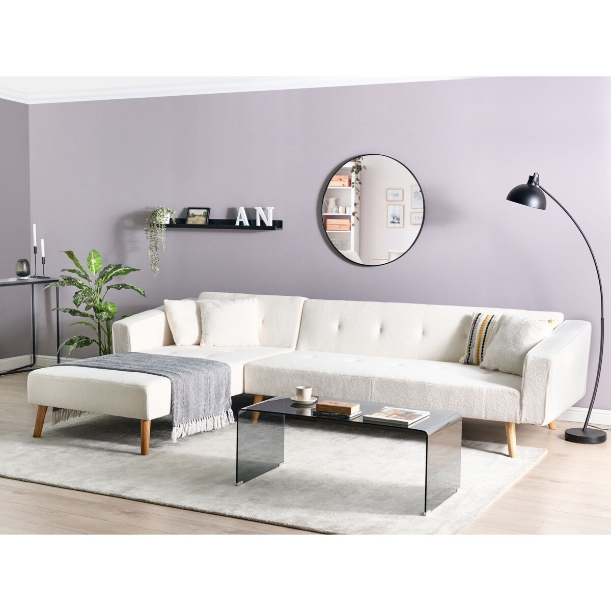 Sofa narożna VADSO Boucle Złamana biel dla 4 osób Prawostronny