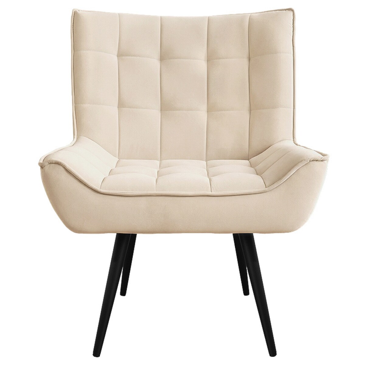 Fotel uszak tapicerowany welurowy wygodny z czarnymi nogami do salonu beżowy