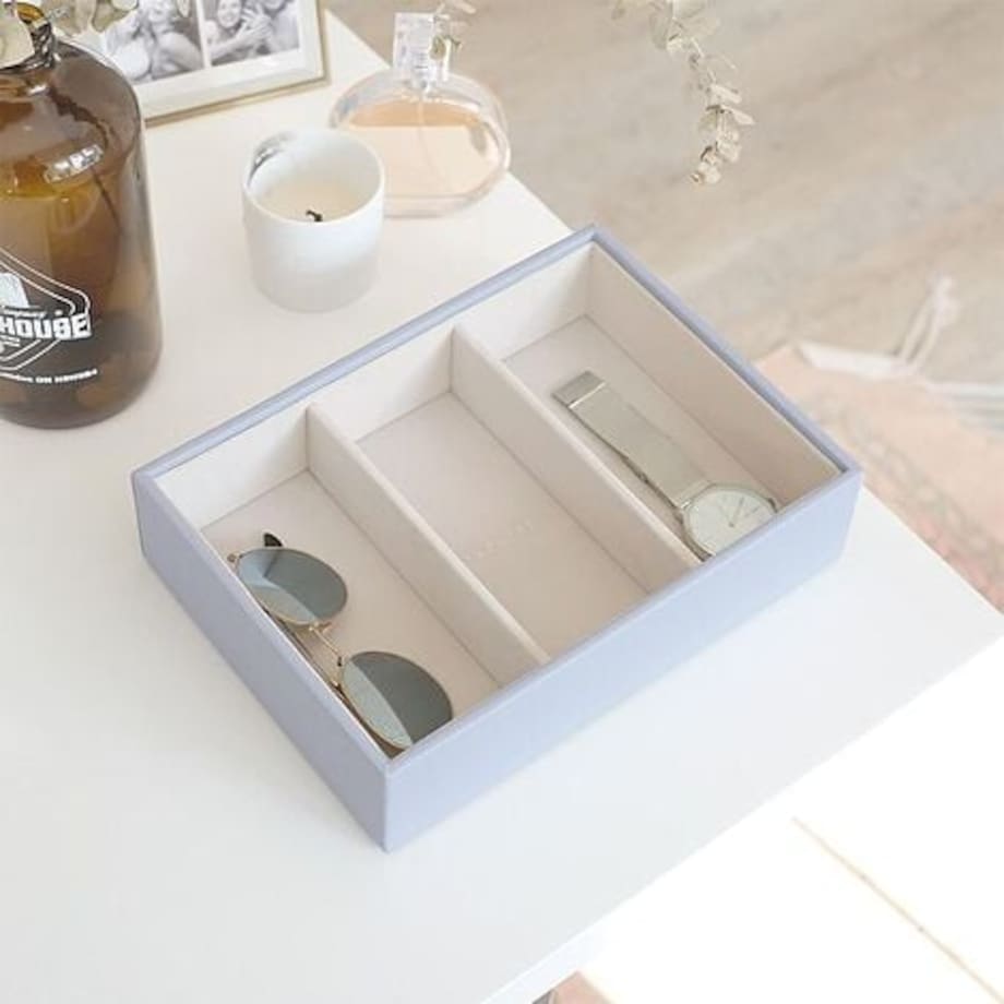 Szkatułka na biżuterię Stackers 3 komorowa classic jasnobeżowa lniana