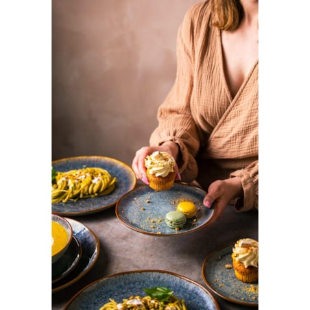 Serwis obiadowy Aokari niebiesko-biały na 6 osób 18 szt. Nowoczesny Do zmywarki Komplet talerzy