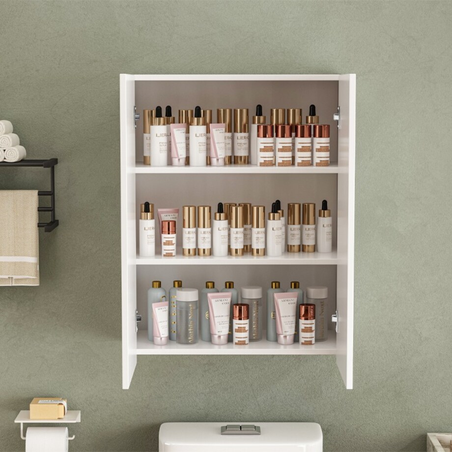 Szafka łazienkowa wisząca biała 2-drzwiowa nowoczesna ścienna 3 półki 80 cm